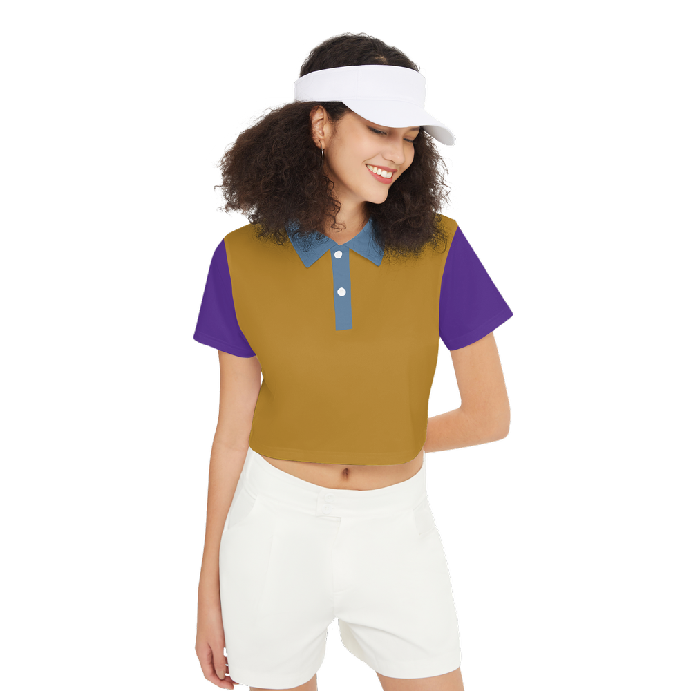 Mustard Yellow, Dusty Pastel Blue & Hot Purple Crop Polo Shirt (Heavyweight)