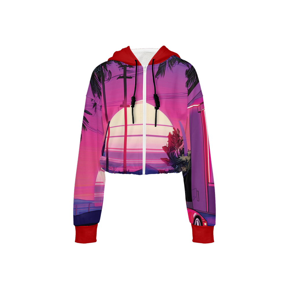 Retrowave Print Cropped Hoodie (Super Heavy)