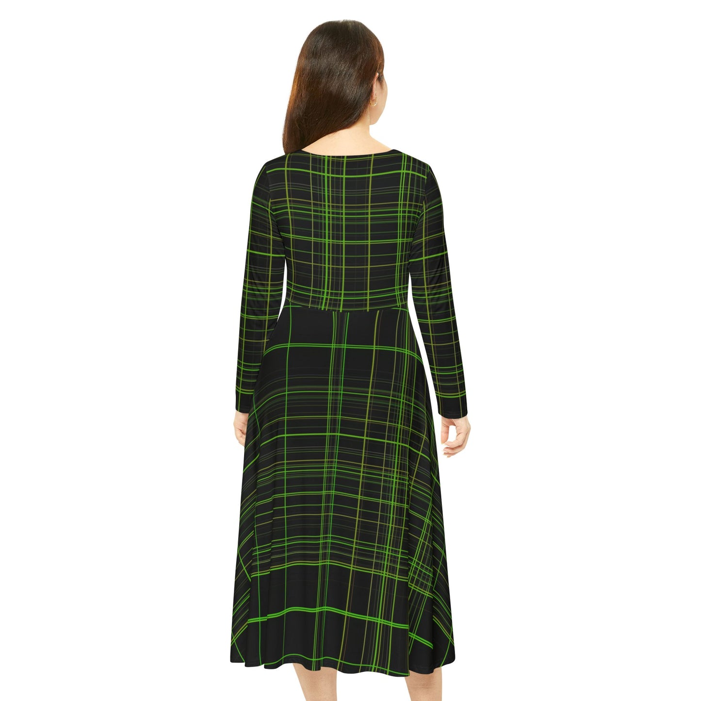 Black and Green Plaid Print Dress