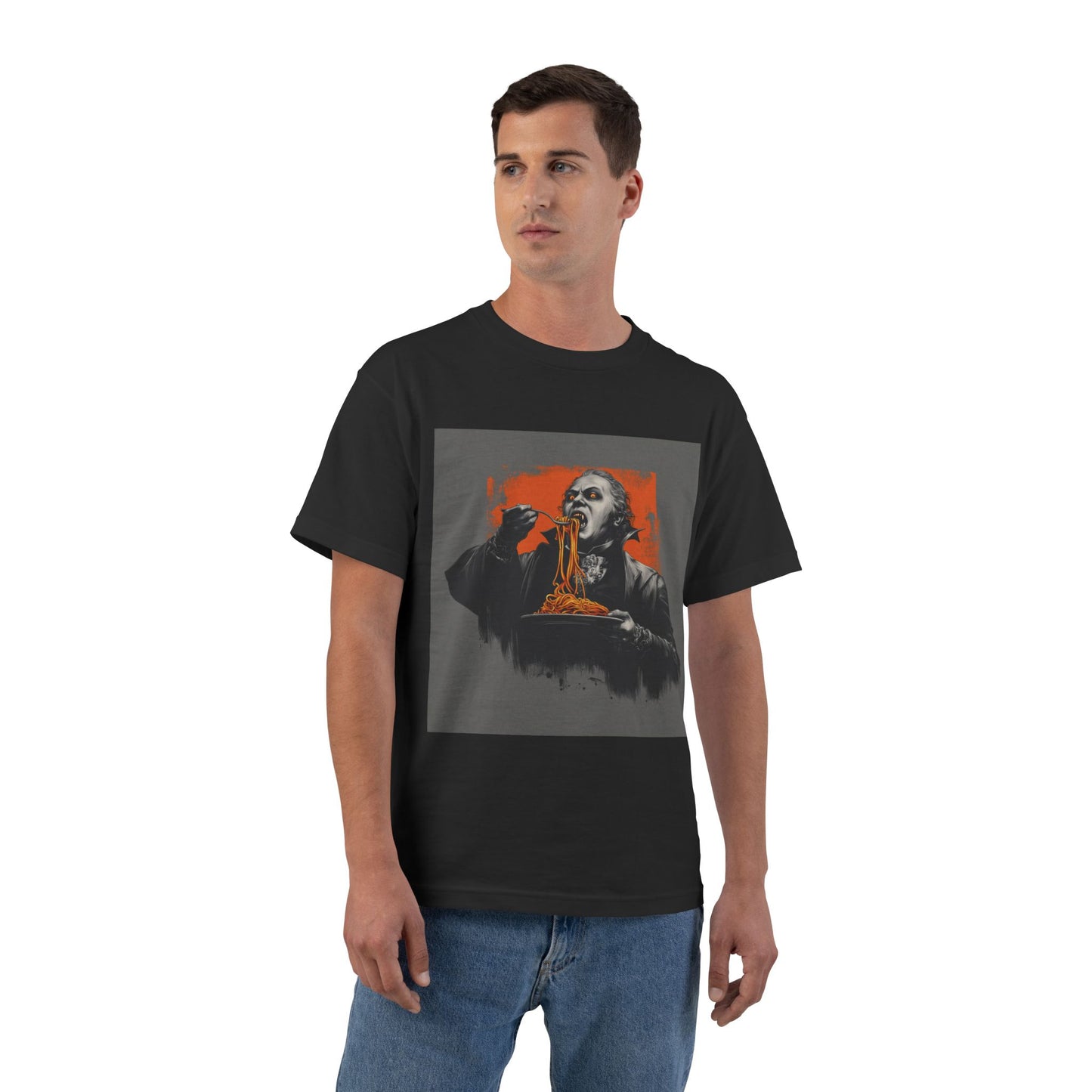 Vampire Eating Pasta Print T-Shirt