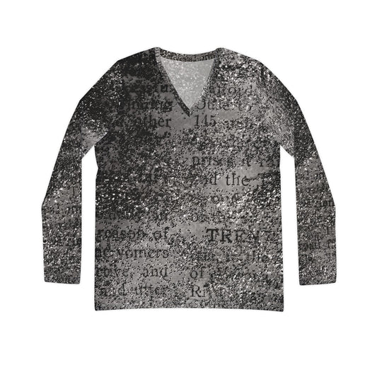 Glittered Inscription Long Sleeve V-neck Shirt