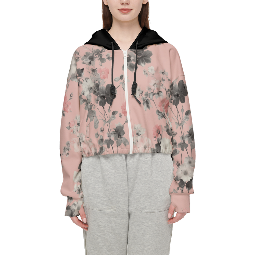 Floral Print CroppedHoodie (Super Heavy)