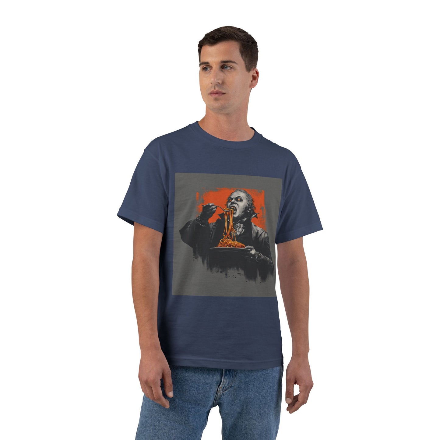 Vampire Eating Pasta Print T-Shirt
