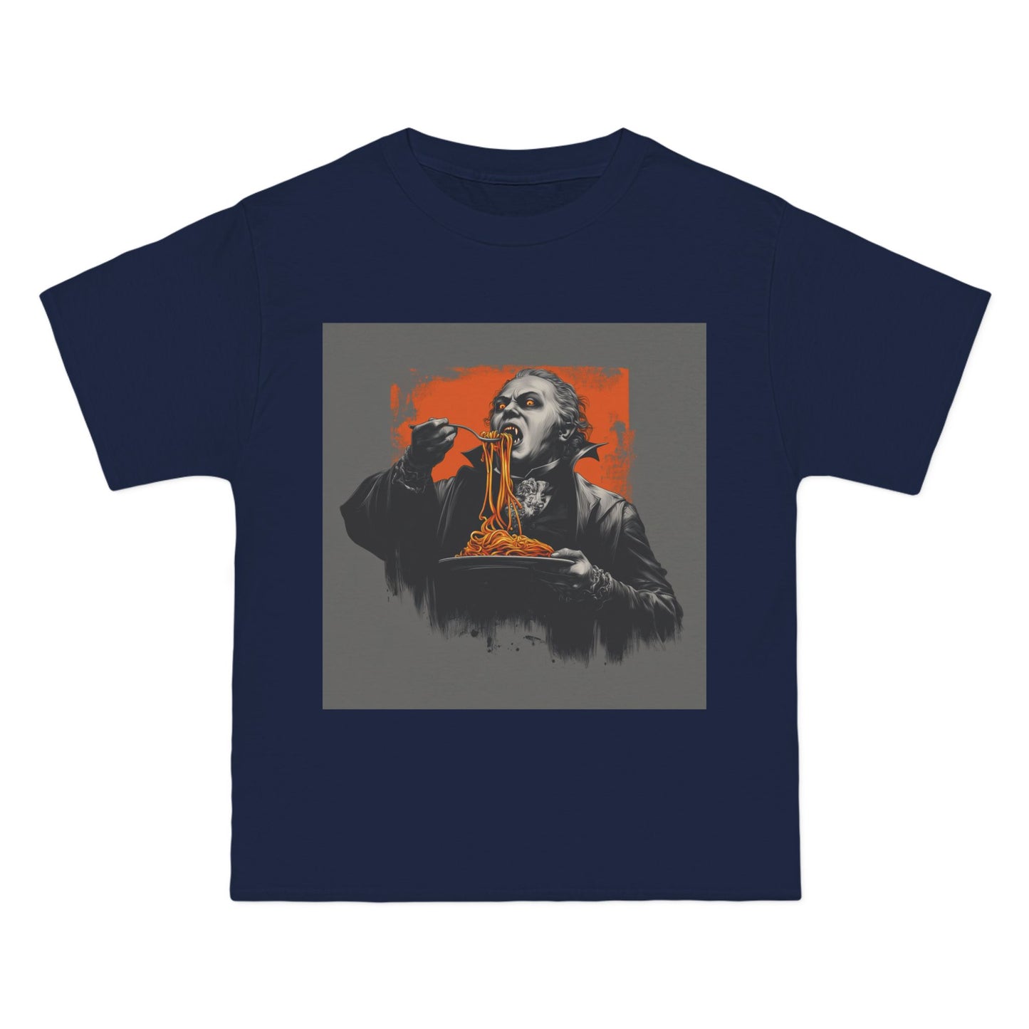 Vampire Eating Pasta Print T-Shirt