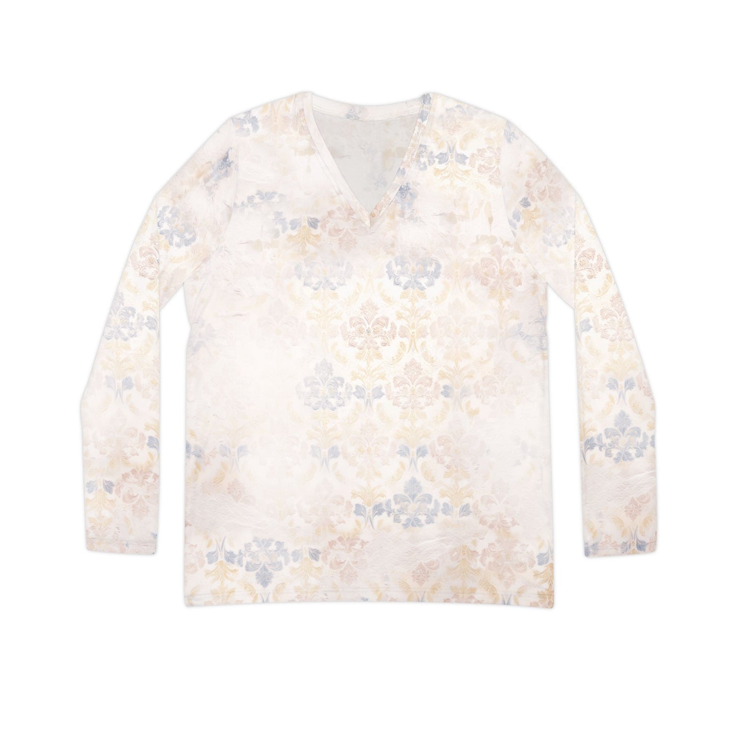 Faded Damask Wall Print V-Neck Top