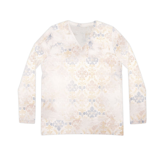 Faded Damask Wall Print V-Neck Top