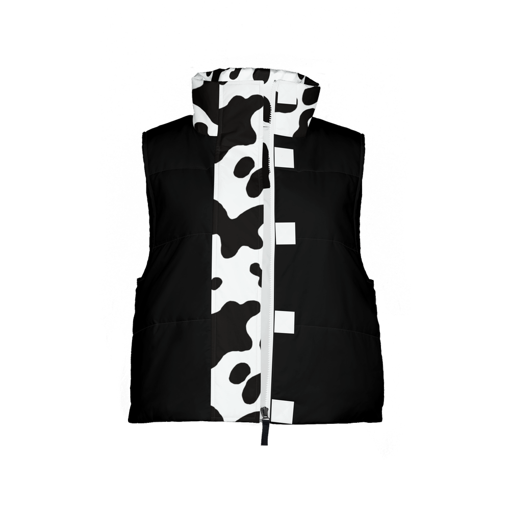 Cow Print Full-Zip Sleeveless Puffer Vest (Lightweight)