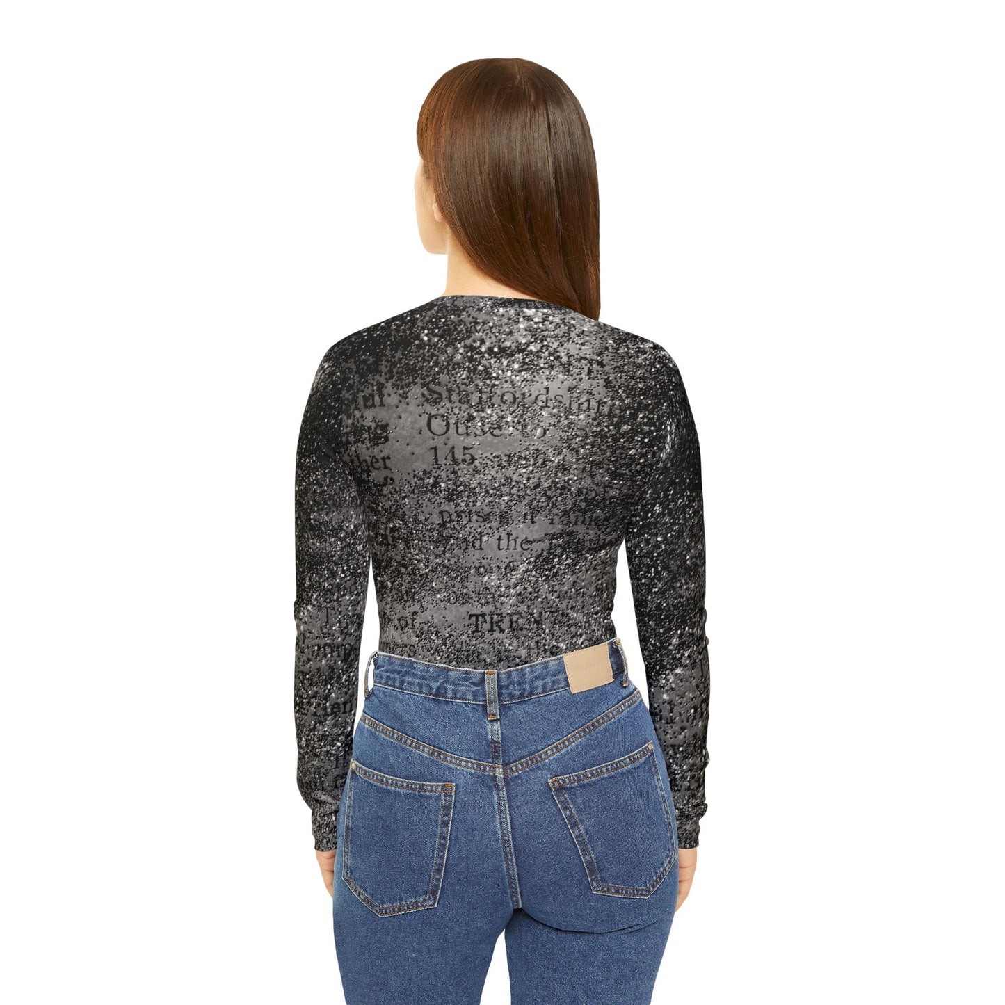 Glittered Inscription Long Sleeve V-neck Shirt