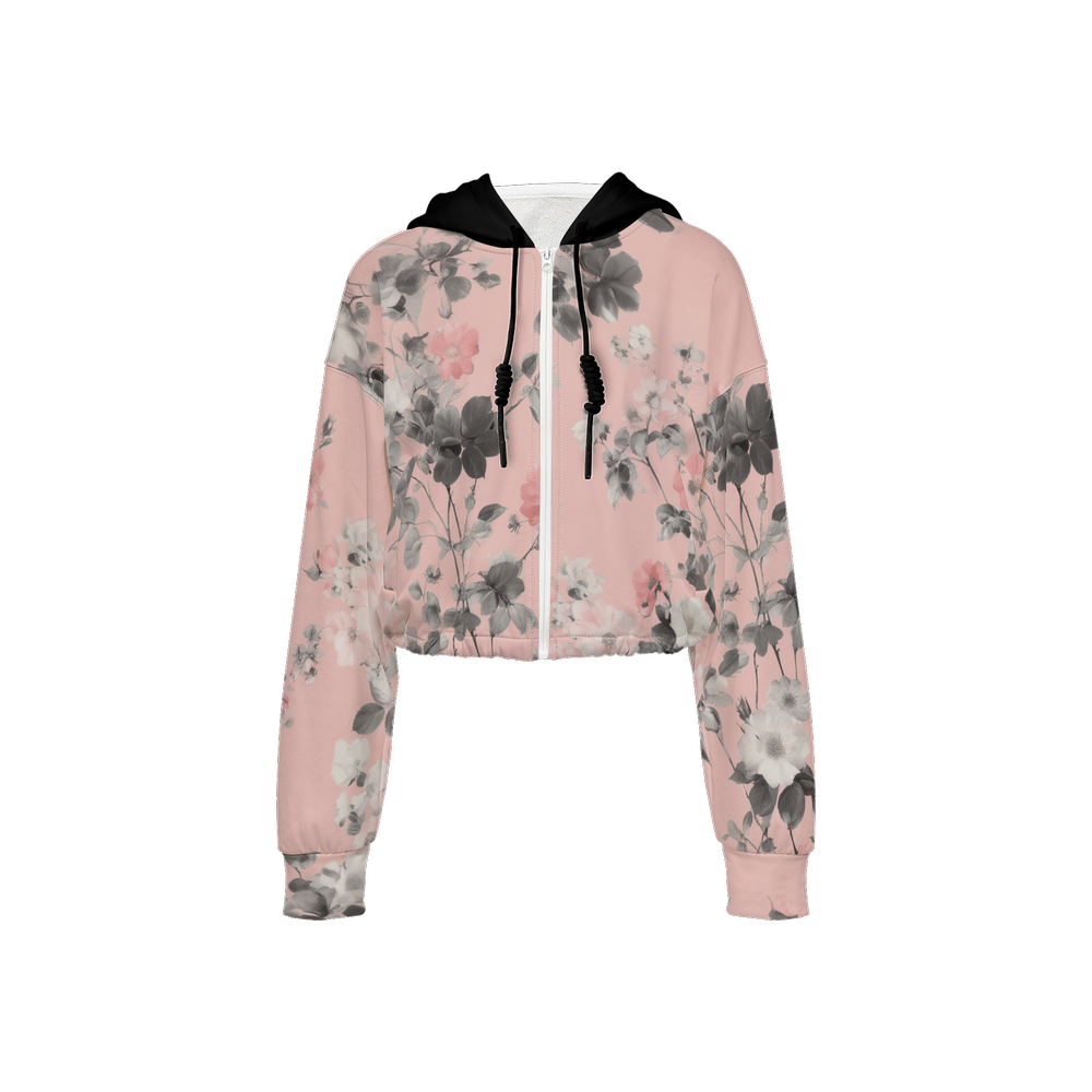 Floral Print CroppedHoodie (Super Heavy)