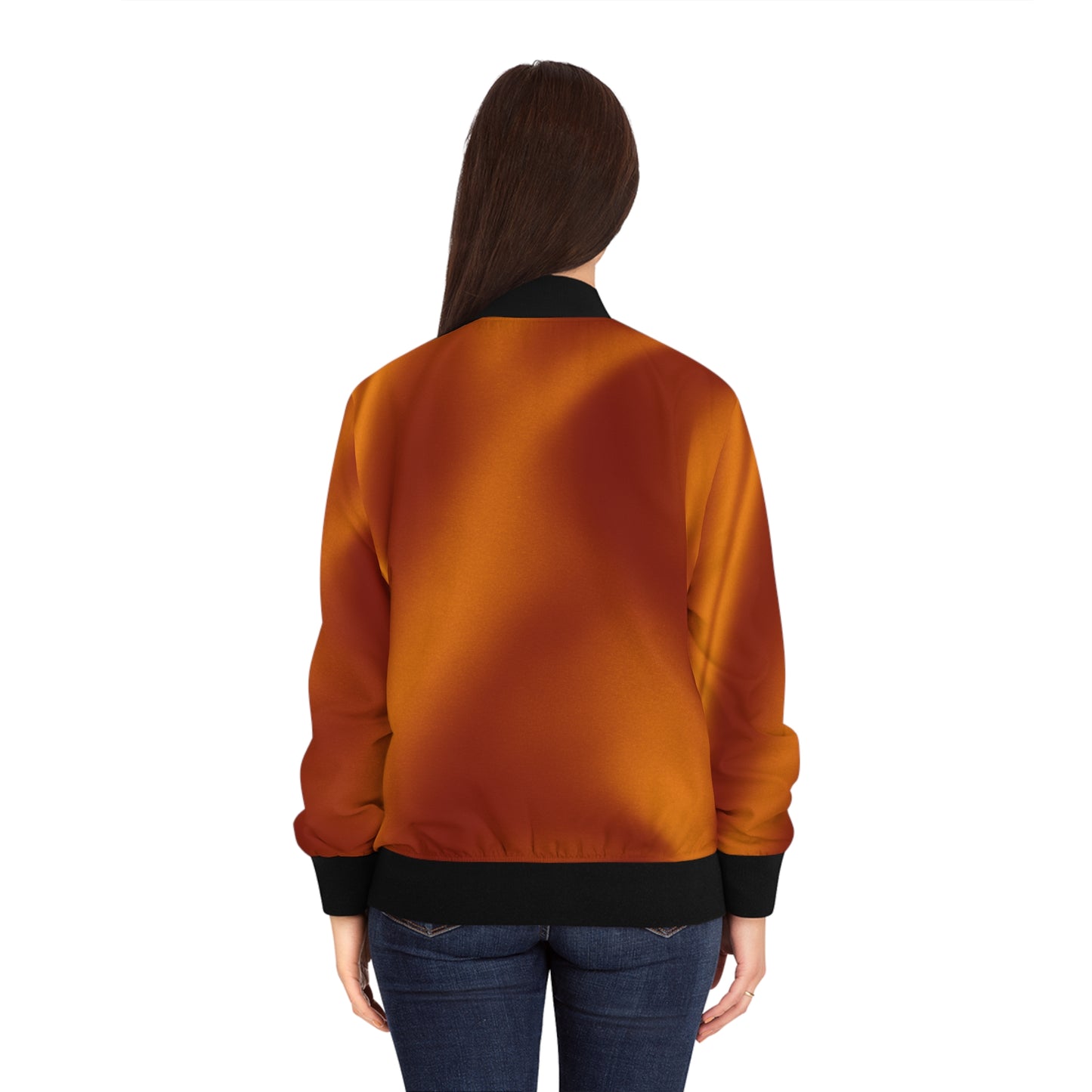 Burnt Orange Silk Print Bomber Jacket