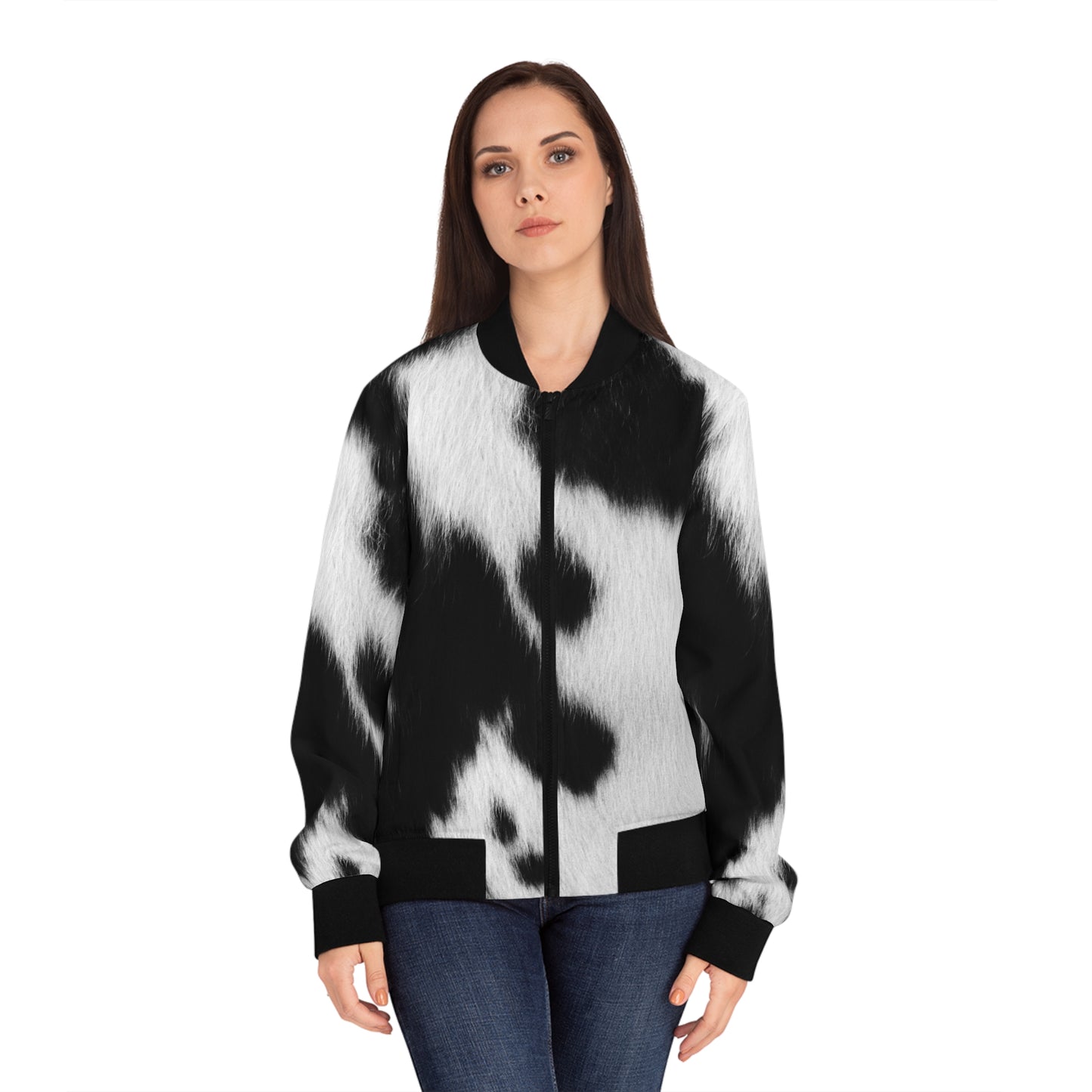 Cow Print Bomber Jacket