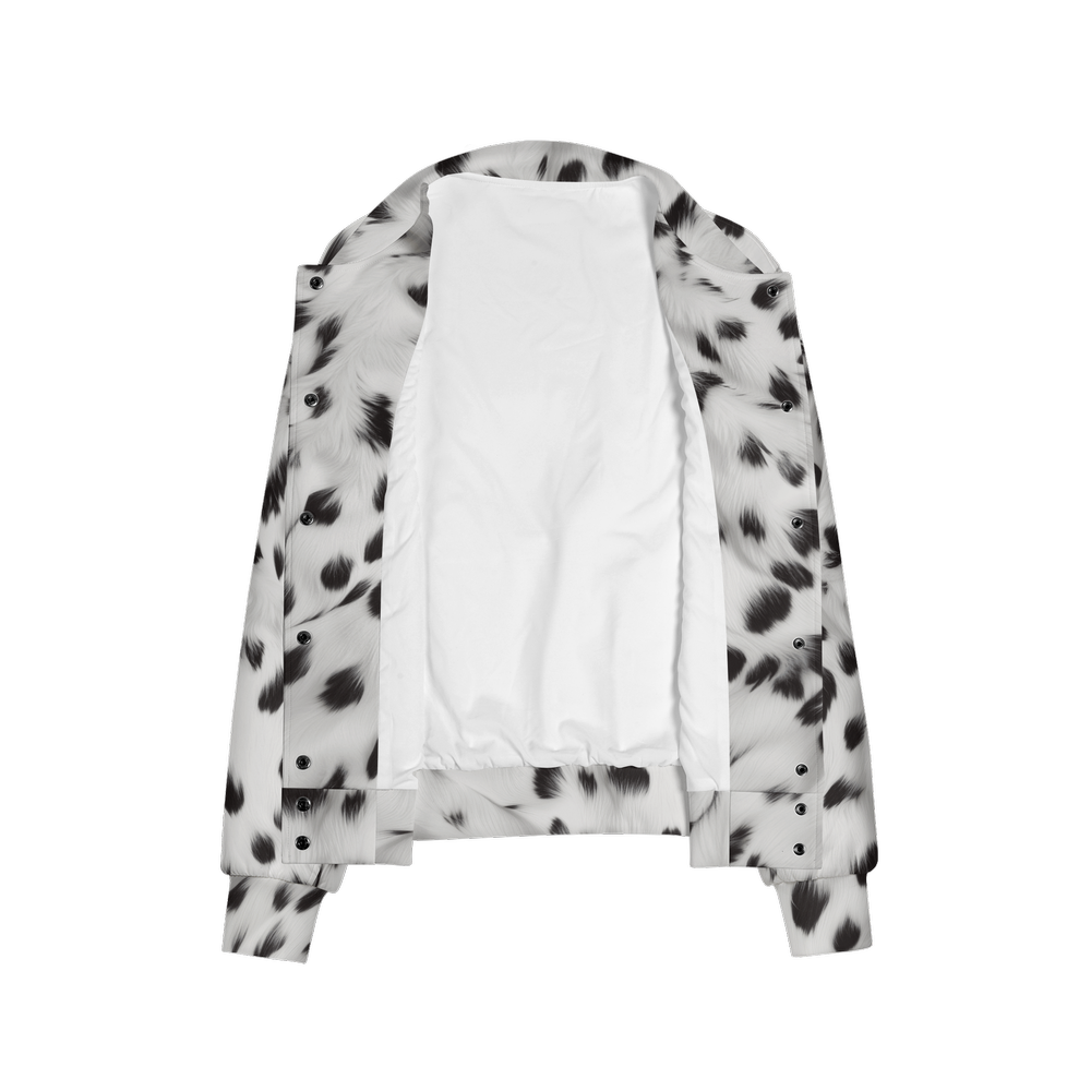 Dalmatian Fur Print Double Layered Bomber Sports Jacket