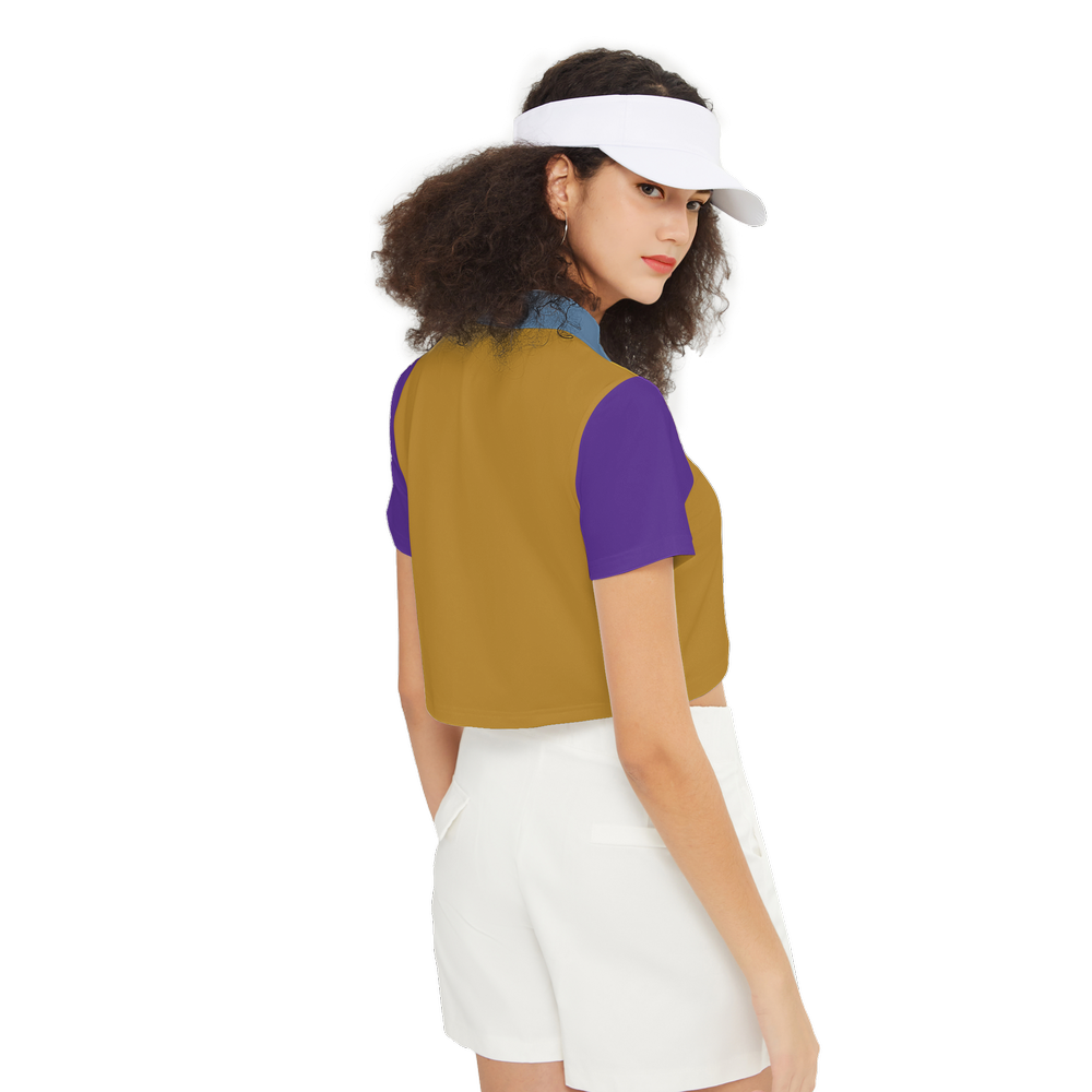 Mustard Yellow, Dusty Pastel Blue & Hot Purple Crop Polo Shirt (Heavyweight)
