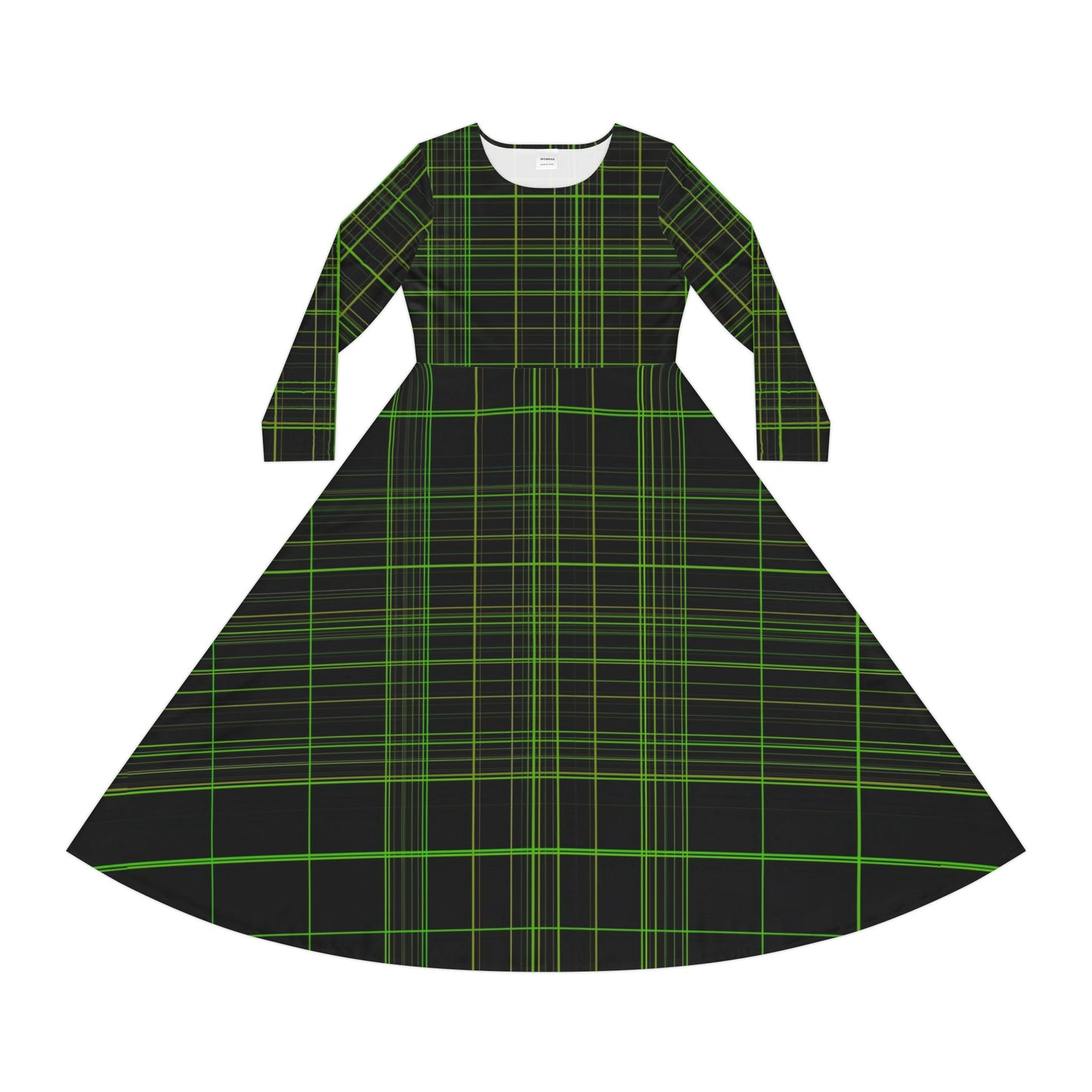 Black and Green Plaid Print Dress