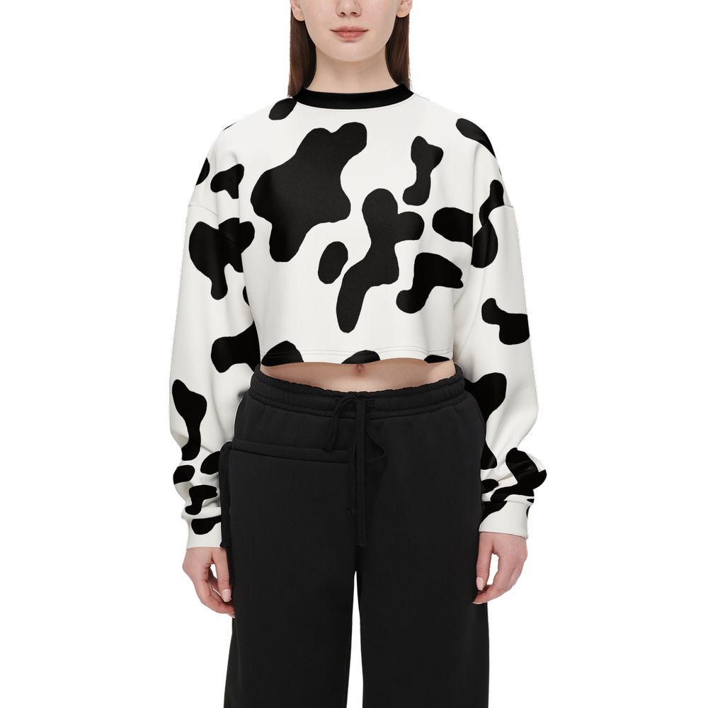 Cow Print Cropped Crewneck Sweatshirt