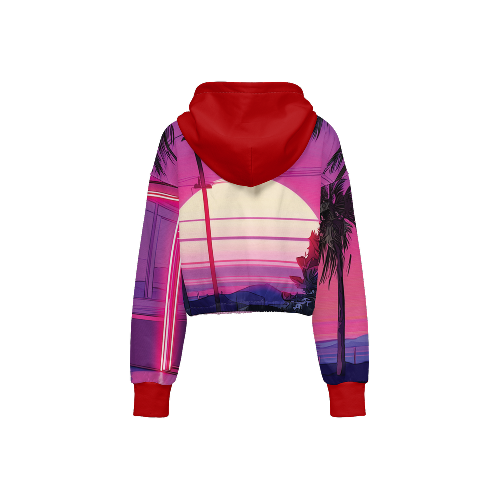 Retrowave Print Cropped Hoodie (Super Heavy)