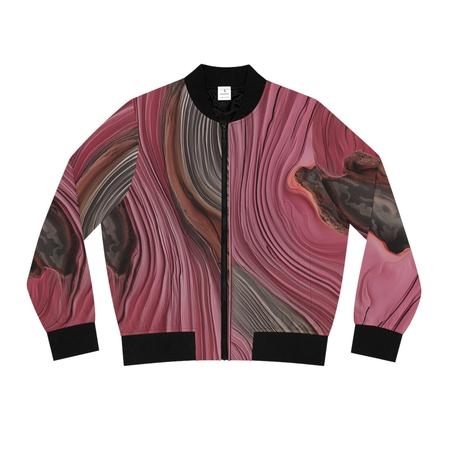 Rose Wood Grain Print Bomber Jacket