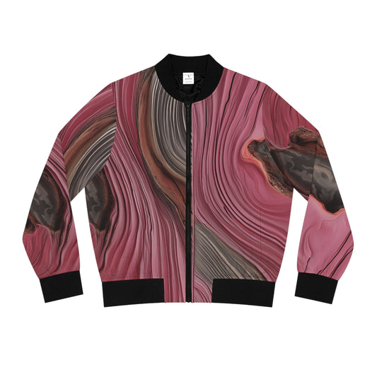 Rose Wood Grain Print Bomber Jacket