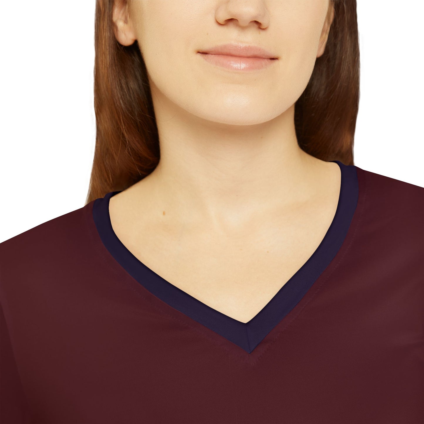 Dark Maroon V-Neck Top With Dark Purple Collar