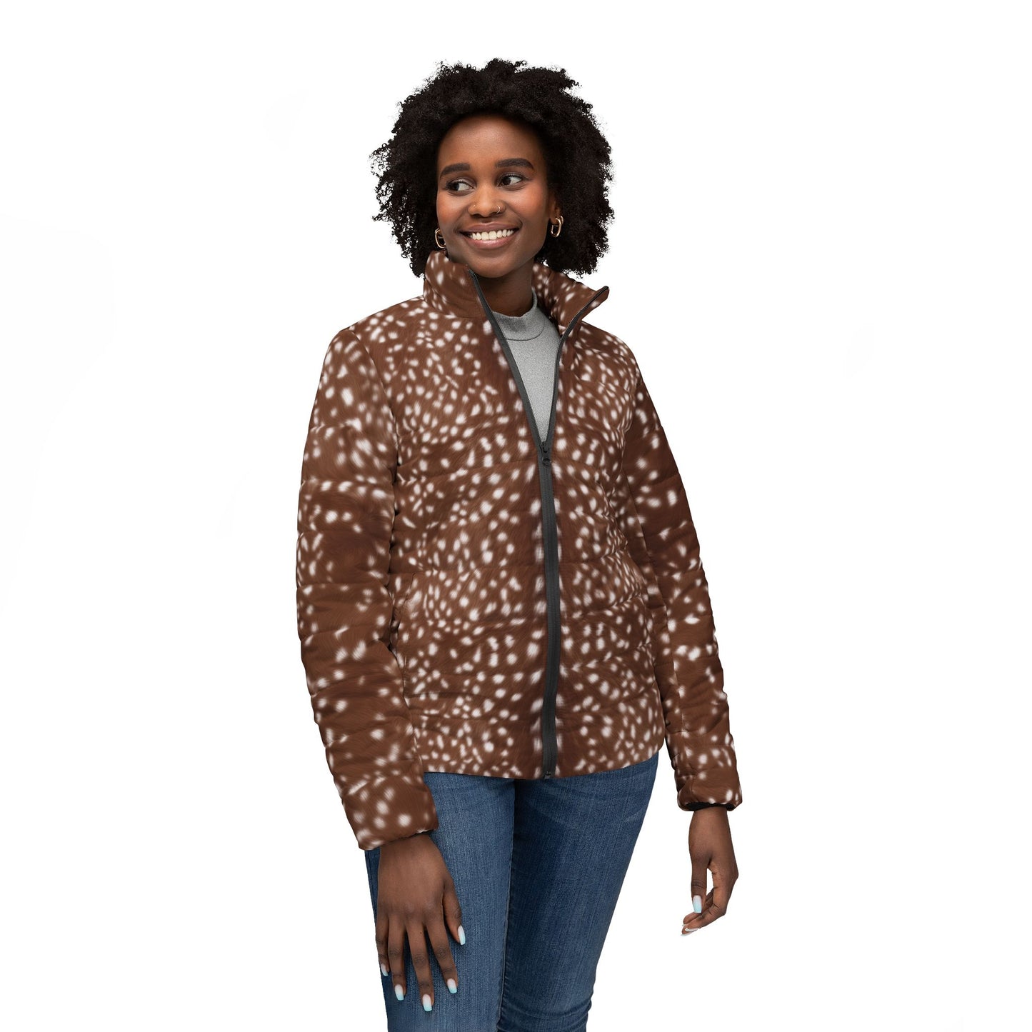 Deer Print Puffer Jacket