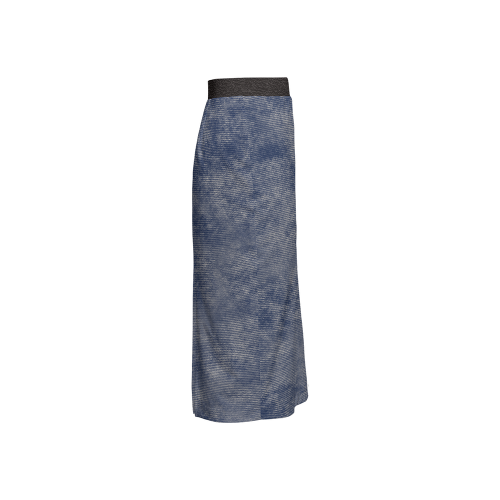 Washed Out Denim Print + Leather Print Back Split Pencil Skirt (Heavy Knit)