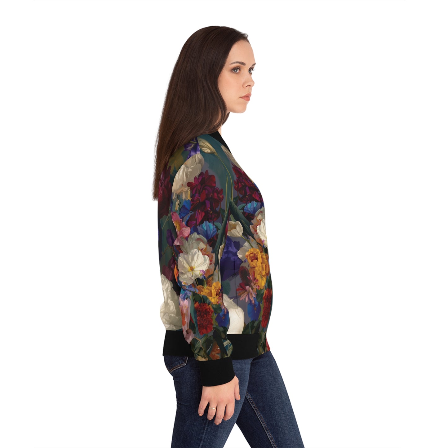 Floral Vintage Bouquet Print Bomber Jacket