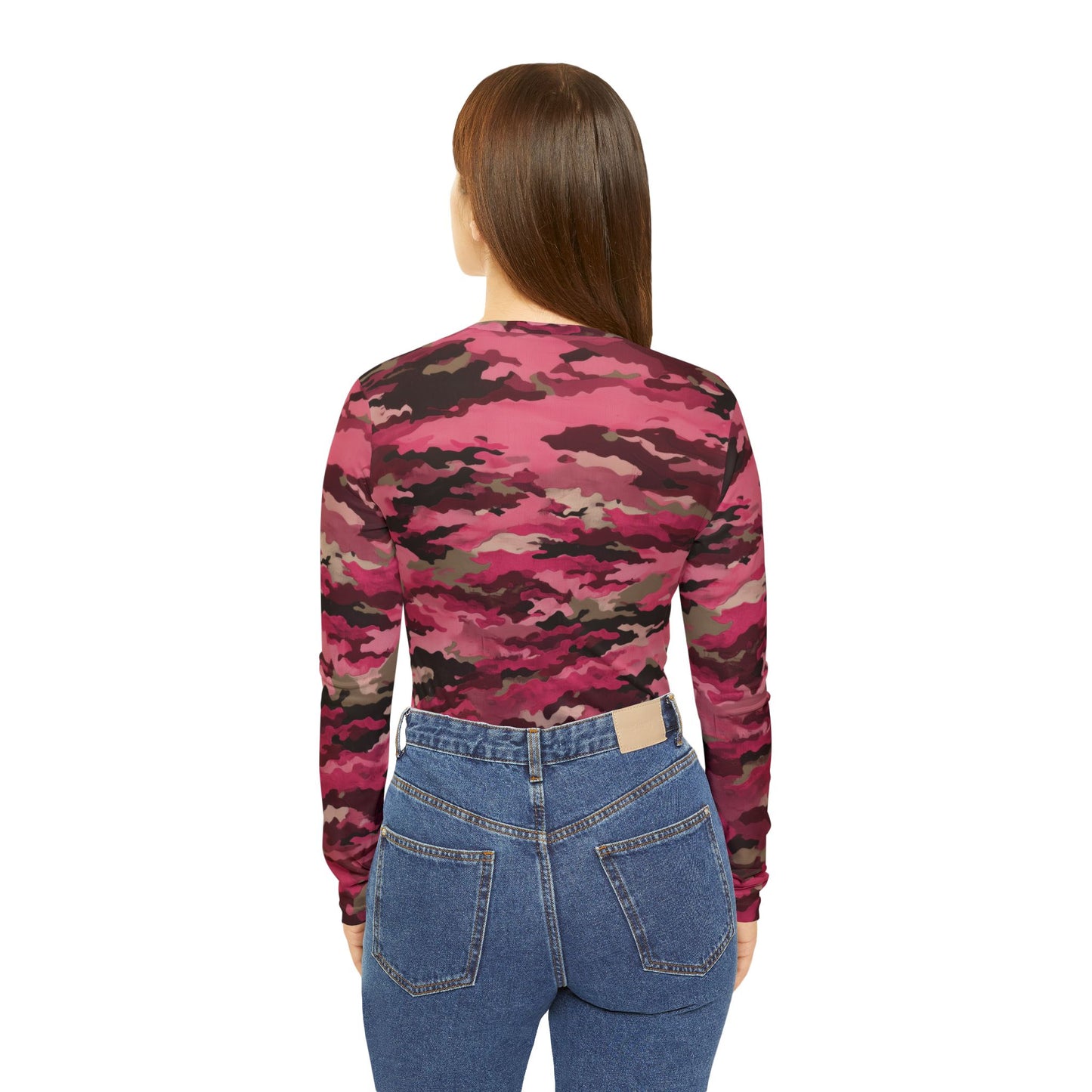 Pink Camouflage Print V-Neck Top