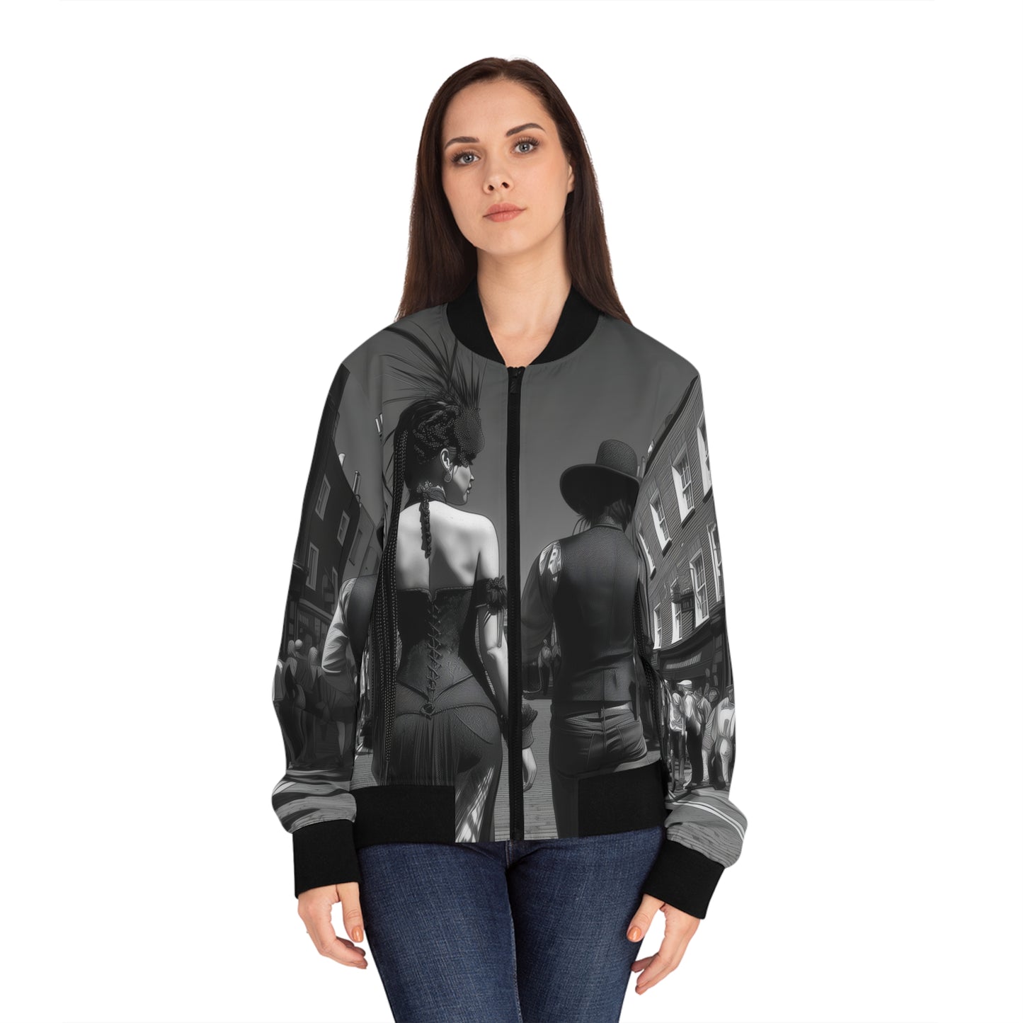 Quirky London Couple Print Bomber Jacket