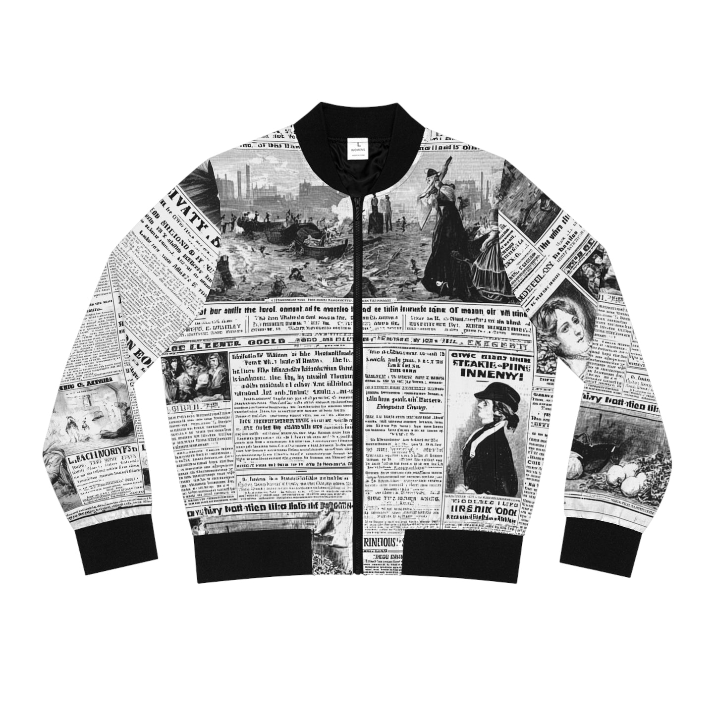 Vintage Newspaper Print Bomber Jacket