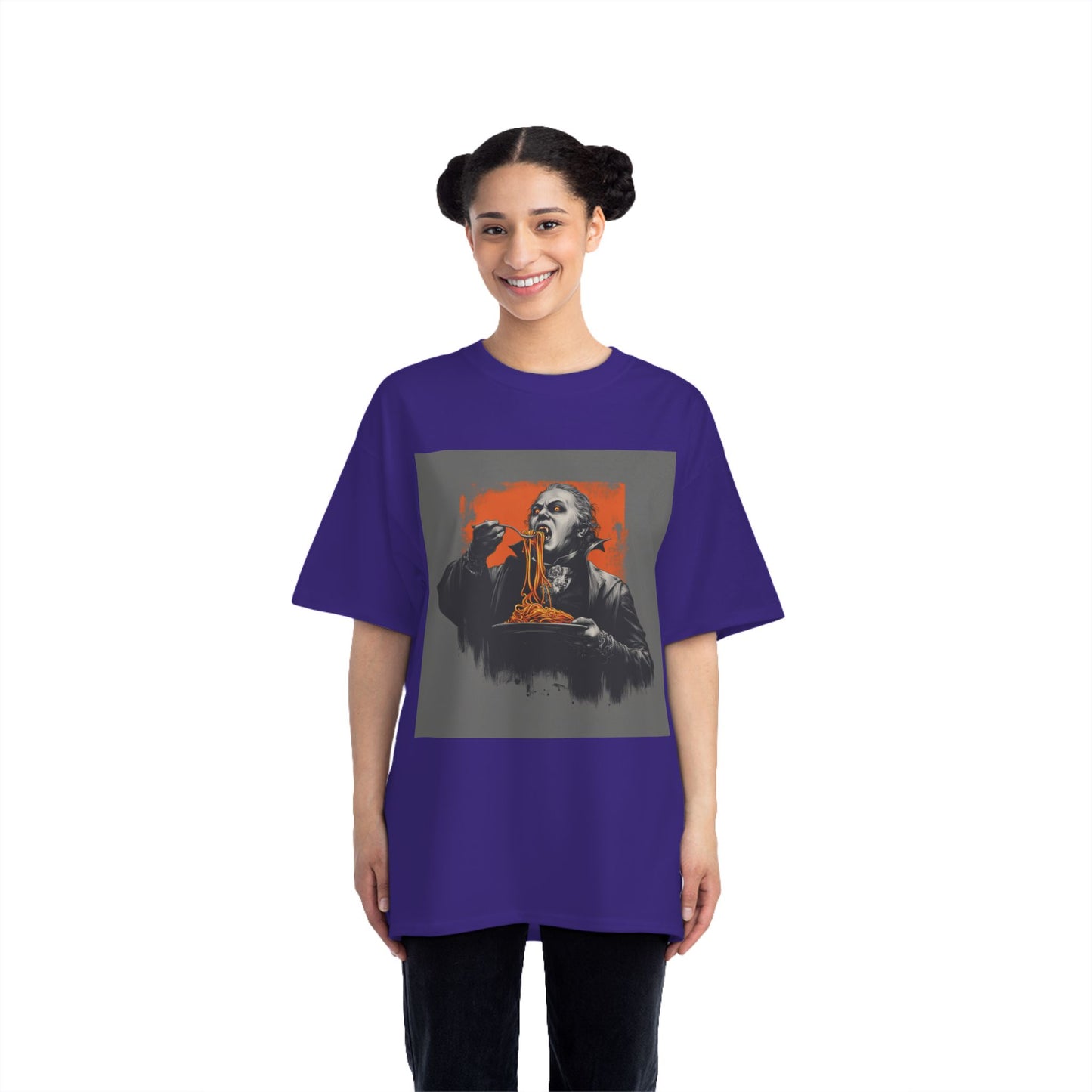 Vampire Eating Pasta Print T-Shirt