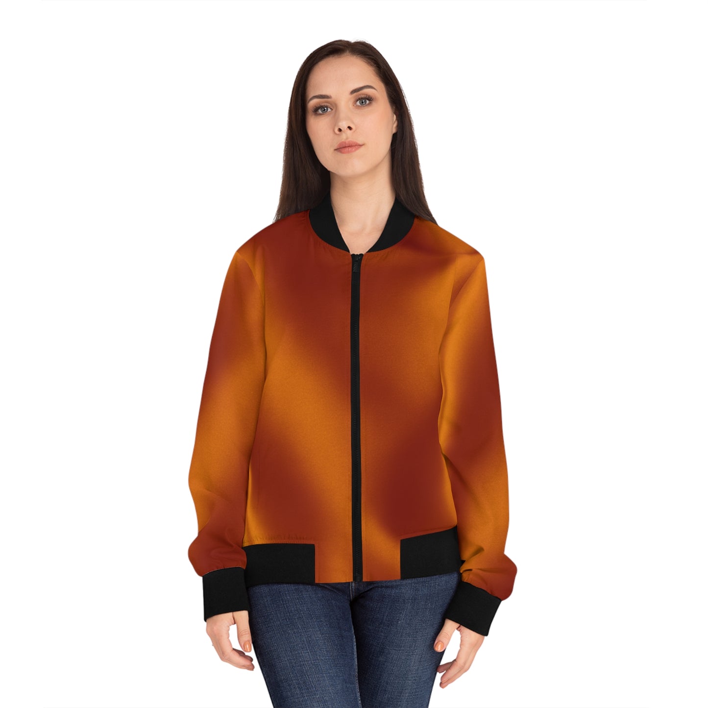 Burnt Orange Silk Print Bomber Jacket