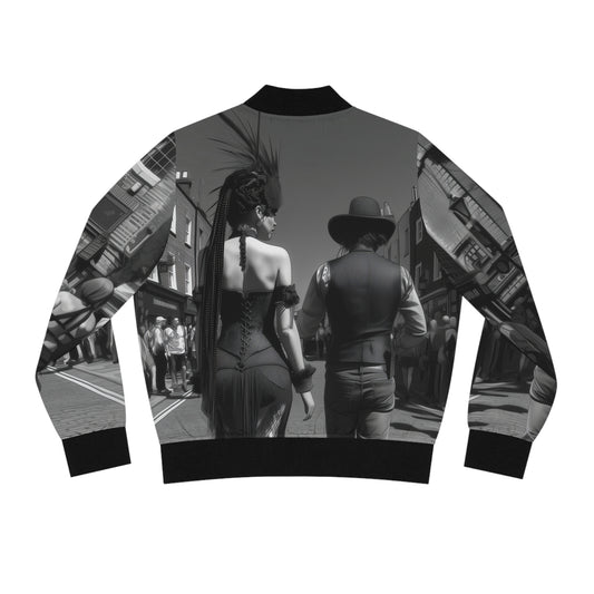 Quirky London Couple Print Bomber Jacket