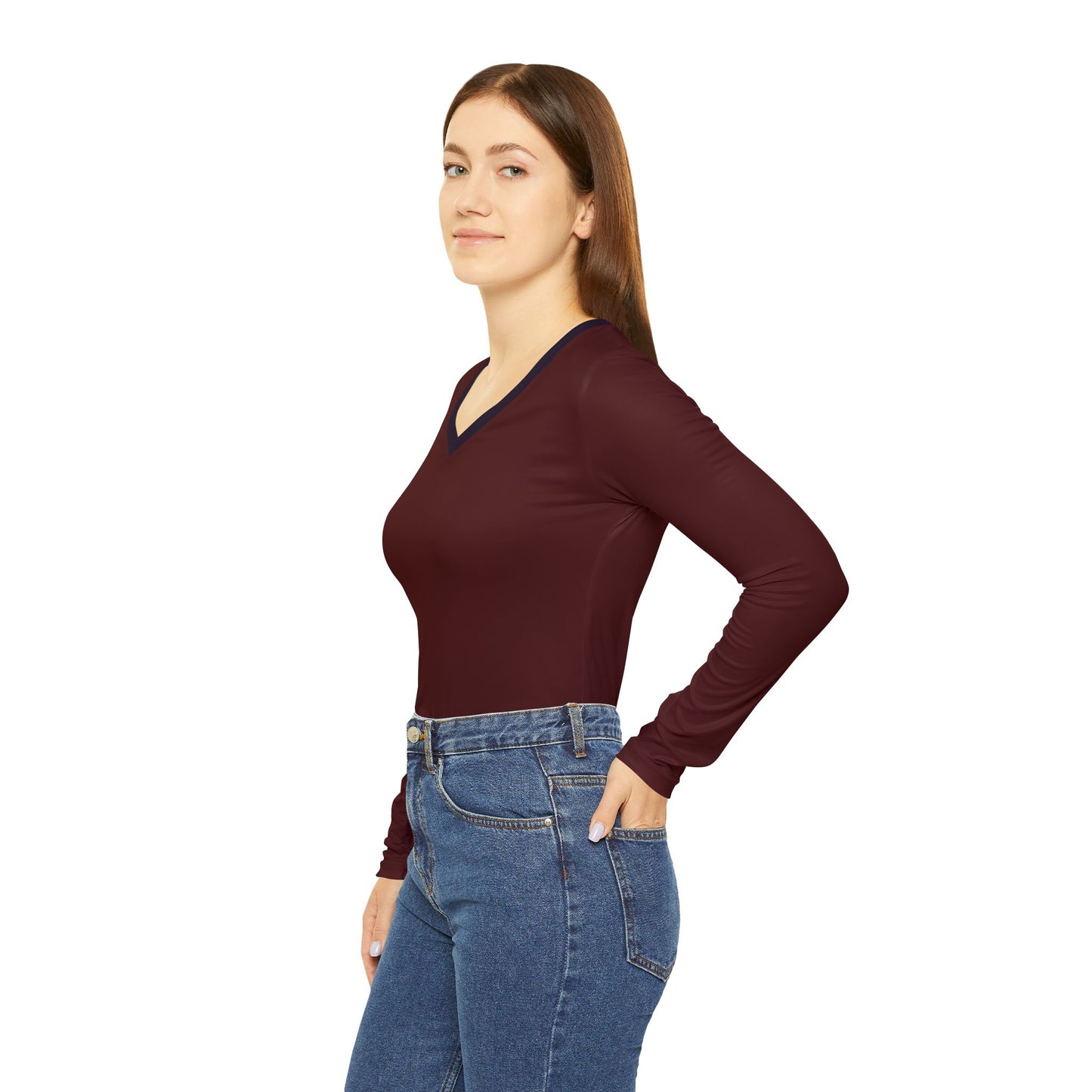 Dark Maroon V-Neck Top With Dark Purple Collar