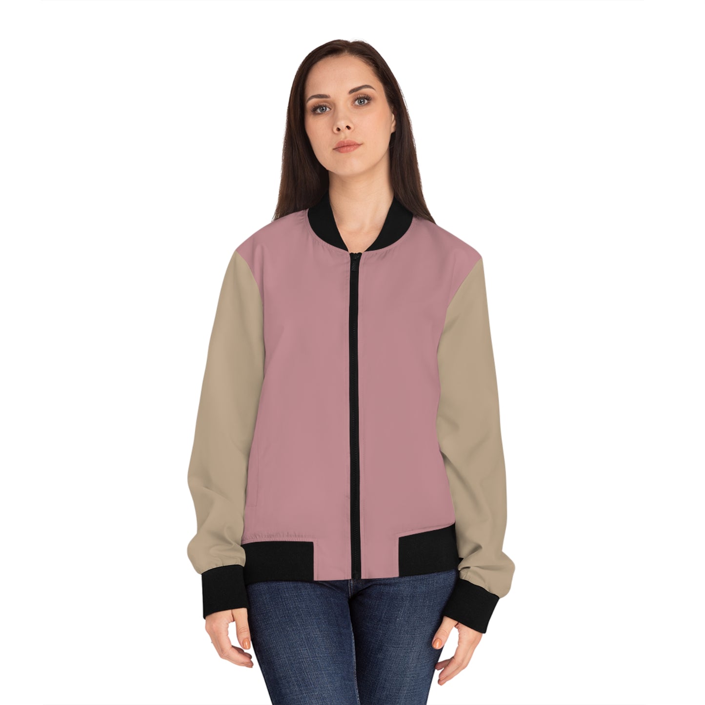 Women's Pink & Beige Colourblock Bomber Jacket