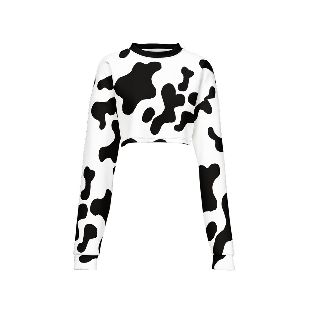 Cow Print Cropped Crewneck Sweatshirt