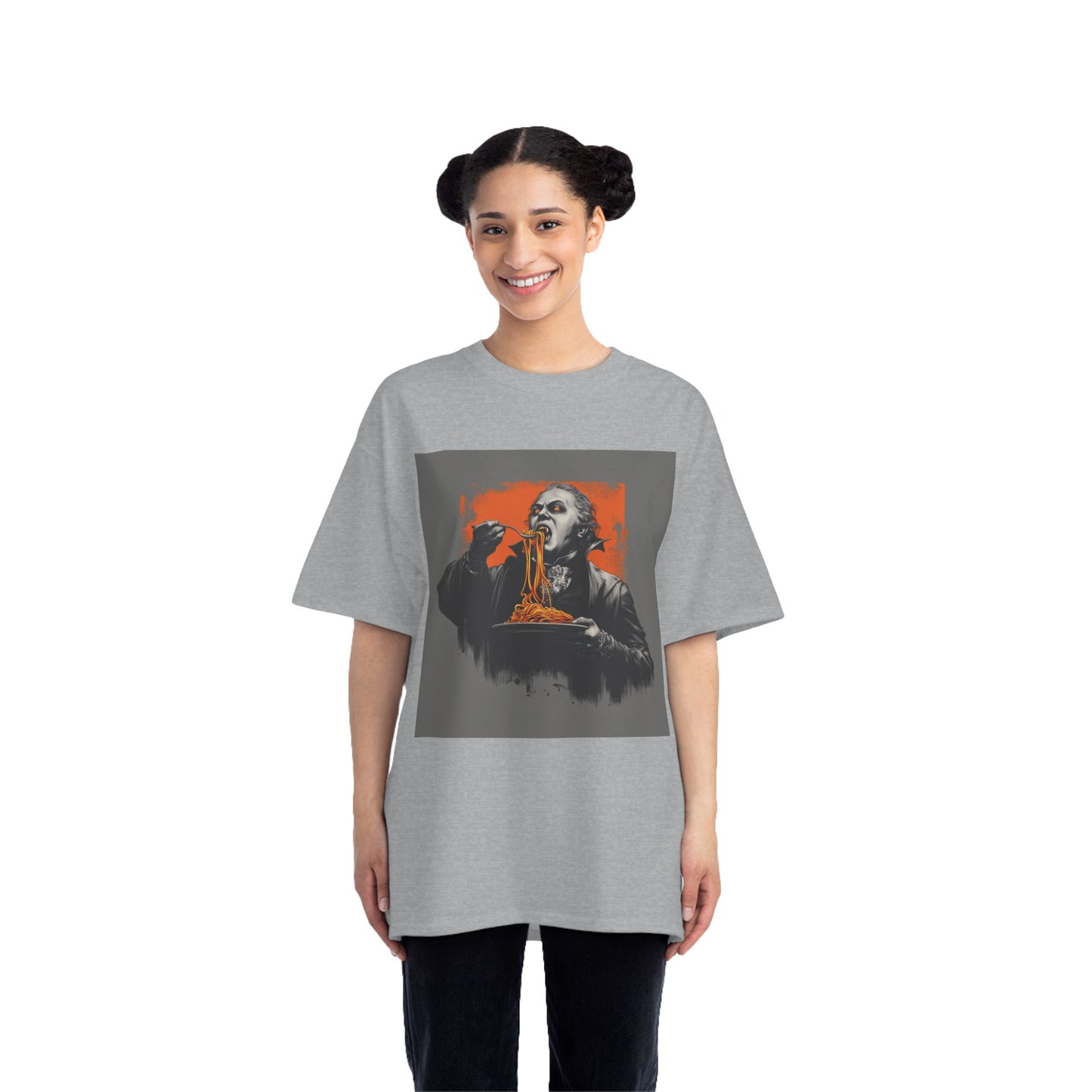 Vampire Eating Pasta Print T-Shirt