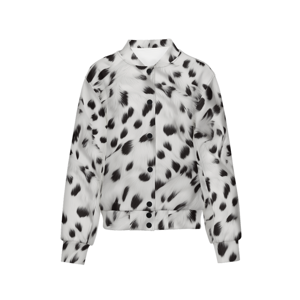Dalmatian Fur Print Double Layered Bomber Sports Jacket