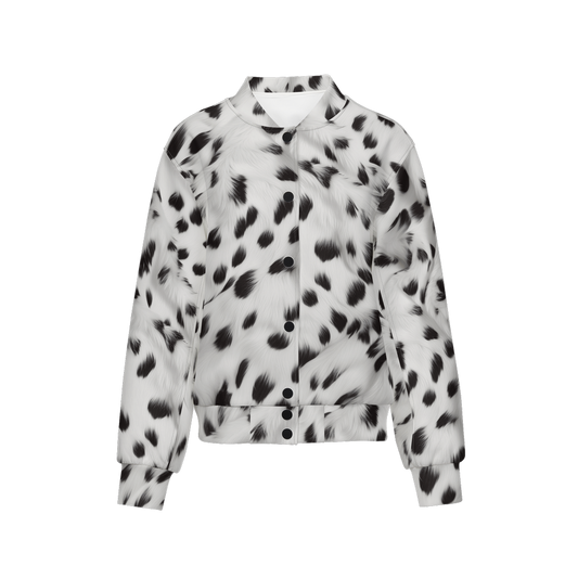 Dalmatian Fur Print Double Layered Bomber Sports Jacket