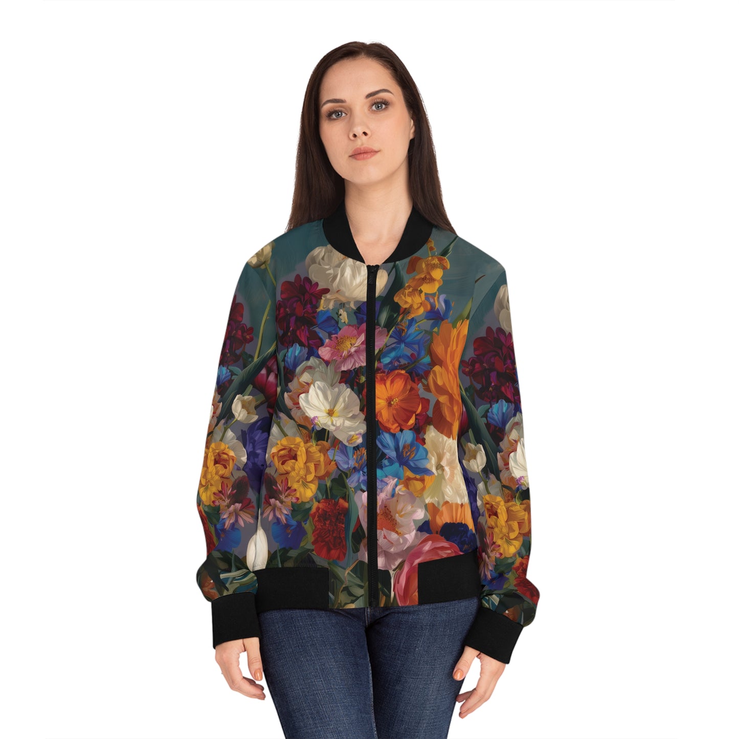 Floral Vintage Bouquet Print Bomber Jacket