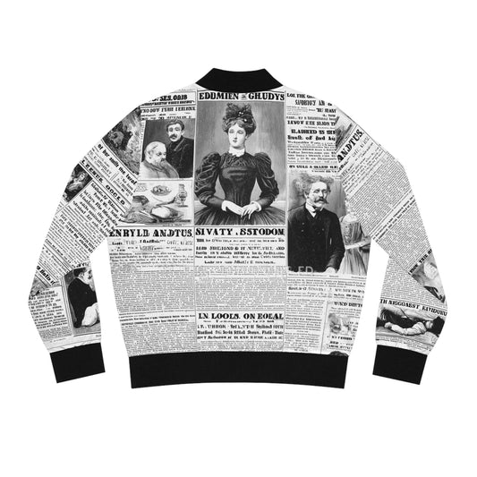 Vintage Newspaper Print Bomber Jacket