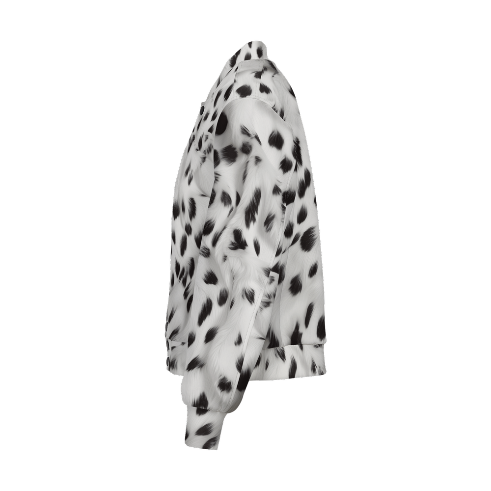 Dalmatian Fur Print Double Layered Bomber Sports Jacket