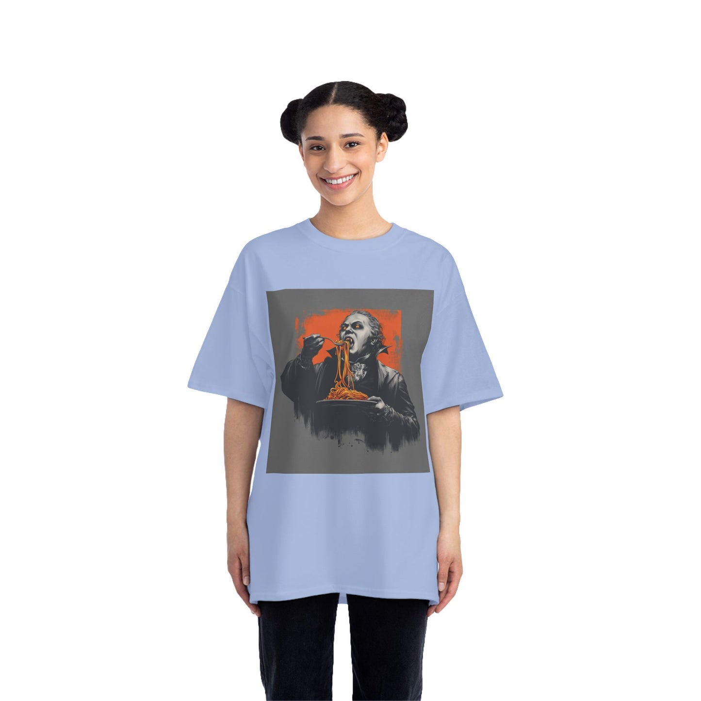 Vampire Eating Pasta Print T-Shirt