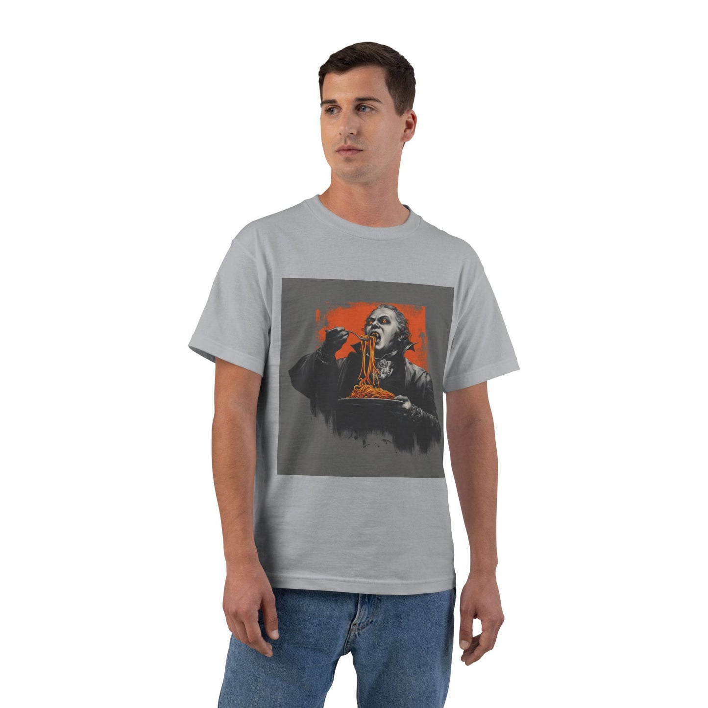 Vampire Eating Pasta Print T-Shirt