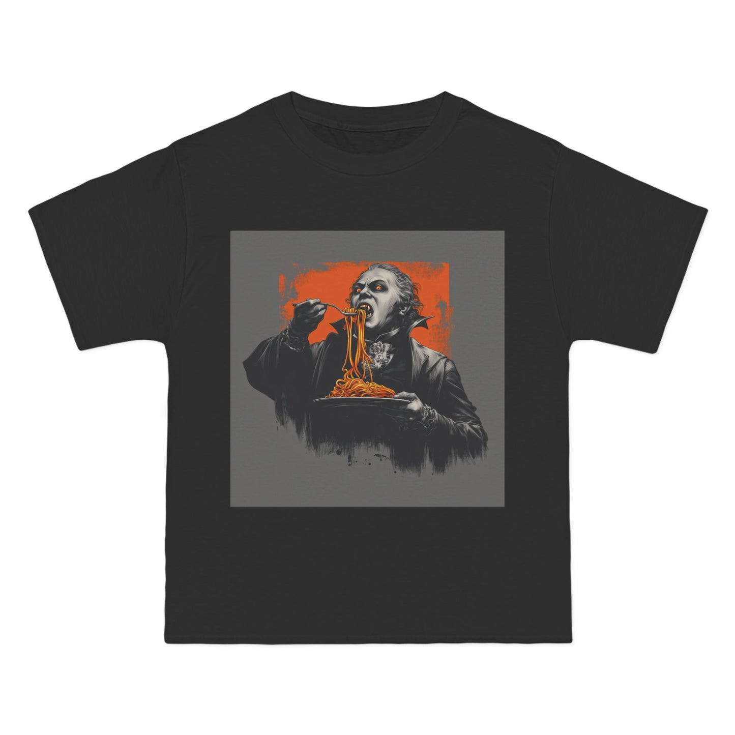 Vampire Eating Pasta Print T-Shirt