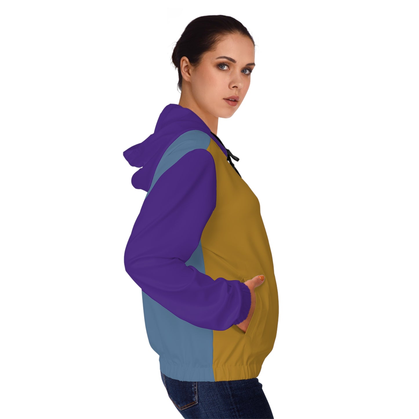 Mustard Yellow, Dusty Pastel Blue & Purple Zip Hoodie