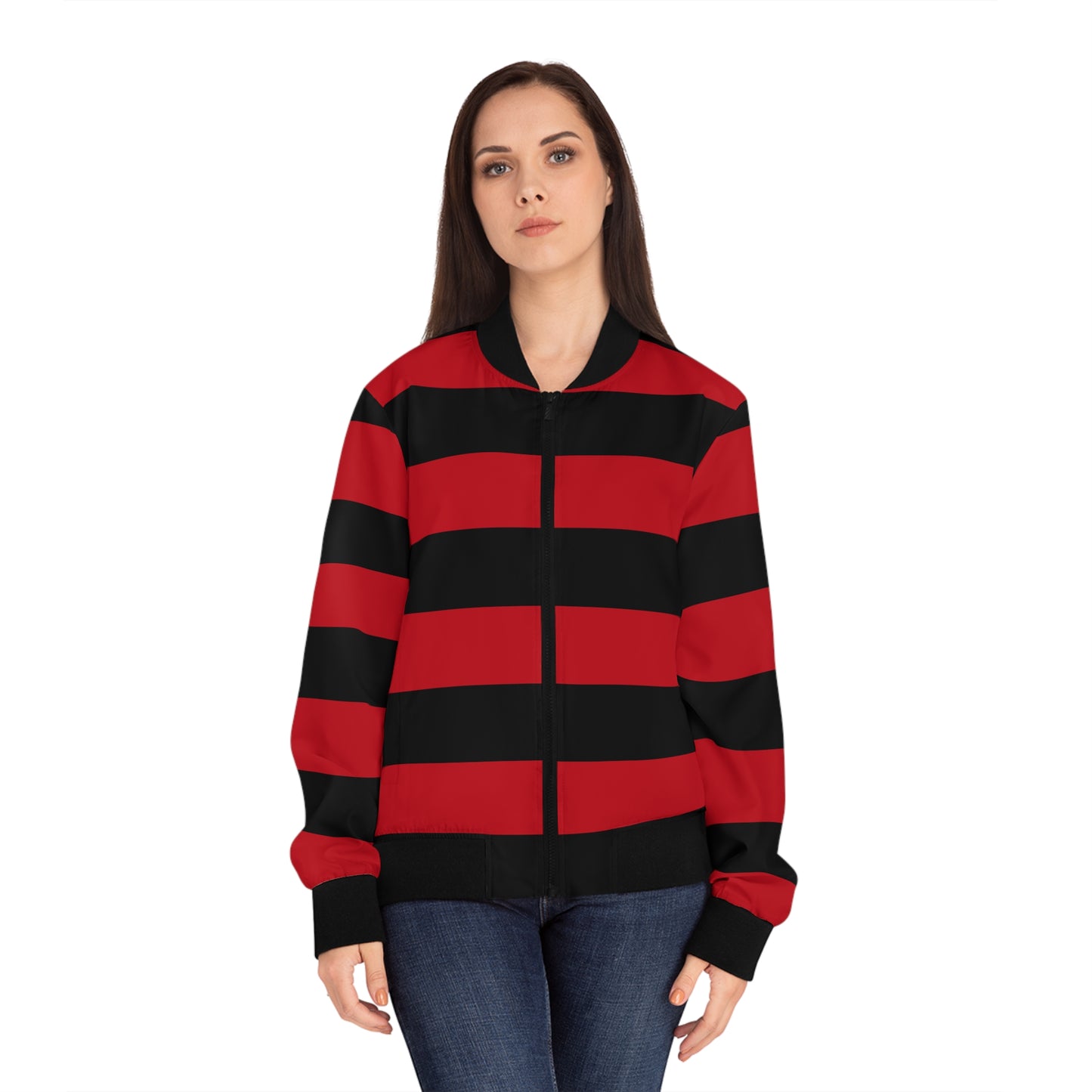 Red & Black Striped Bomber Jacket