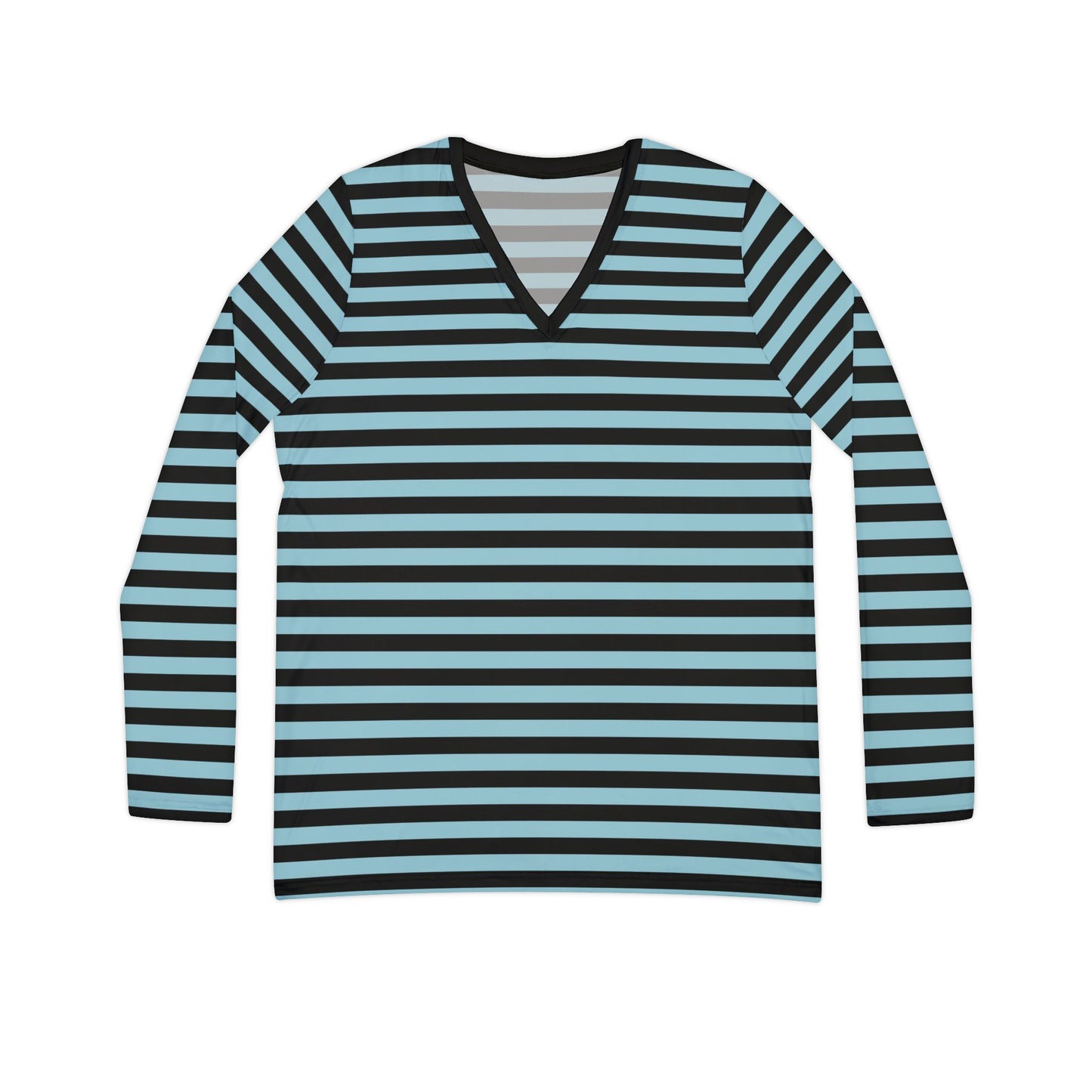 Aqua & Black Striped V-Neck Top