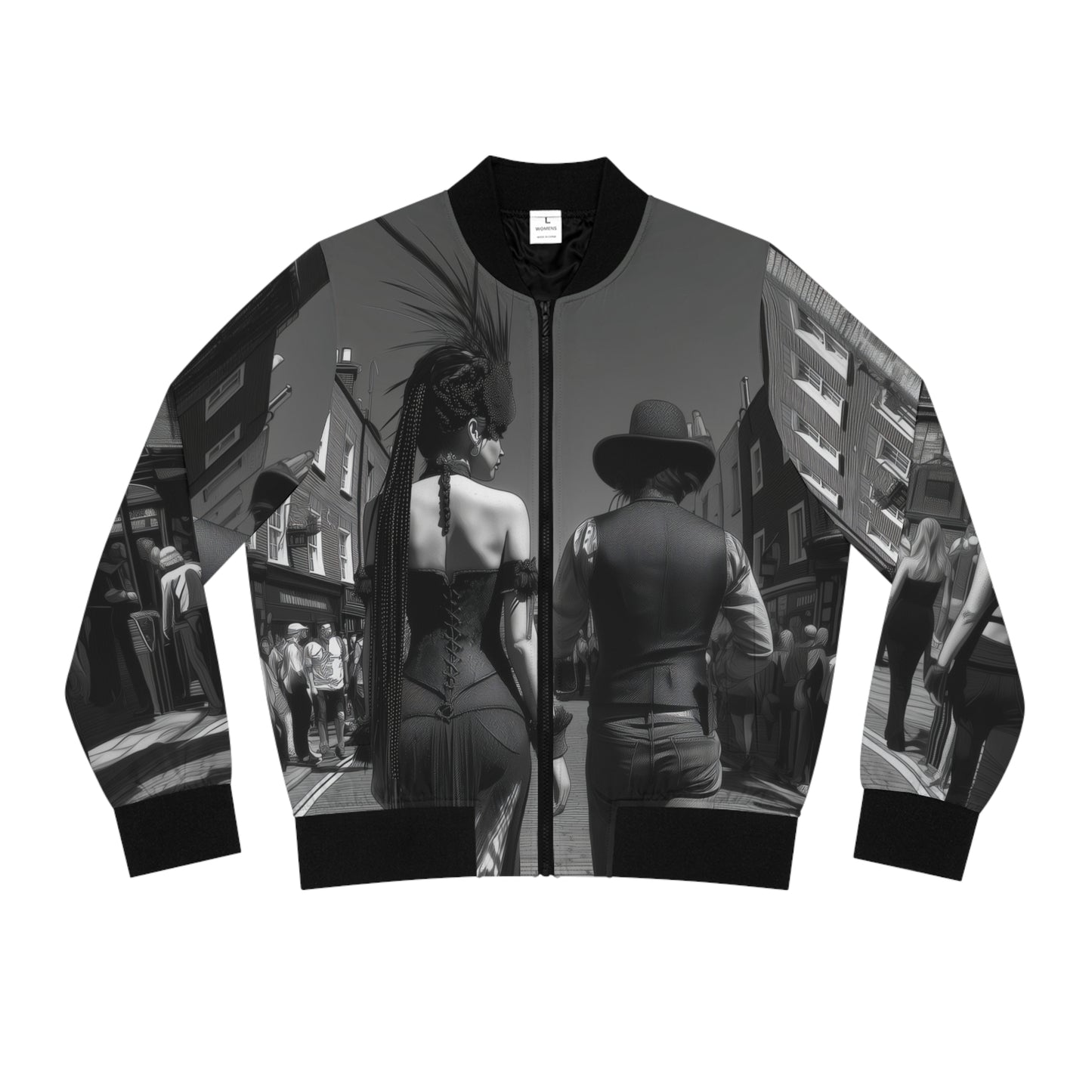 Quirky London Couple Print Bomber Jacket
