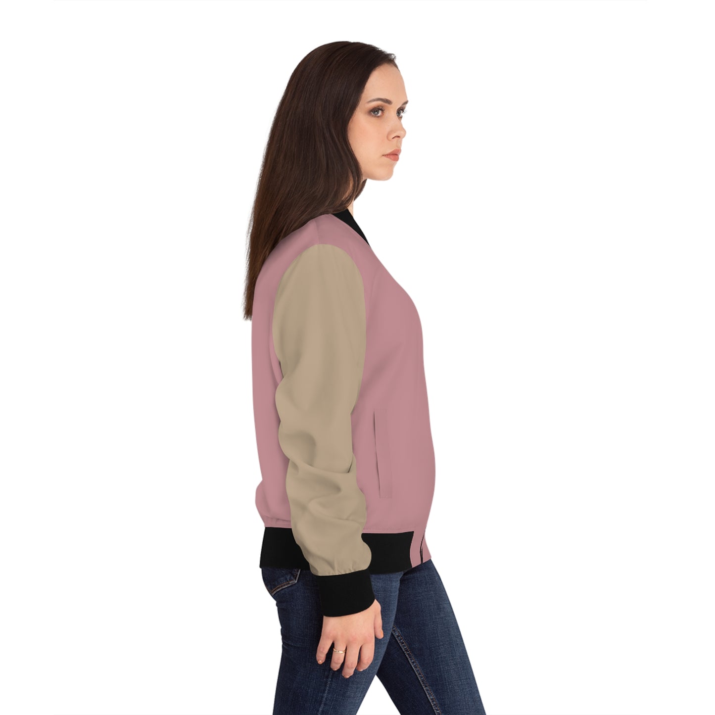 Women's Pink & Beige Colourblock Bomber Jacket