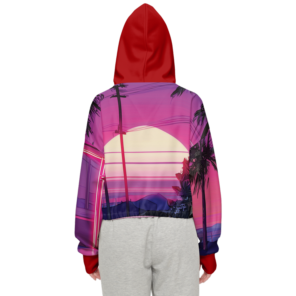 Retrowave Print Cropped Hoodie (Super Heavy)